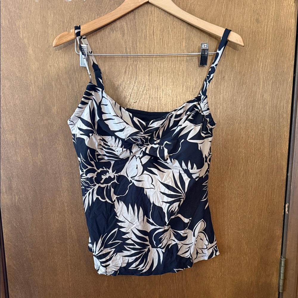 Beach House Black Cami with Cream Tropical Print